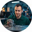 Sheey Gugeanu, responsable de I+D, probando componentes agrícolas en el taller